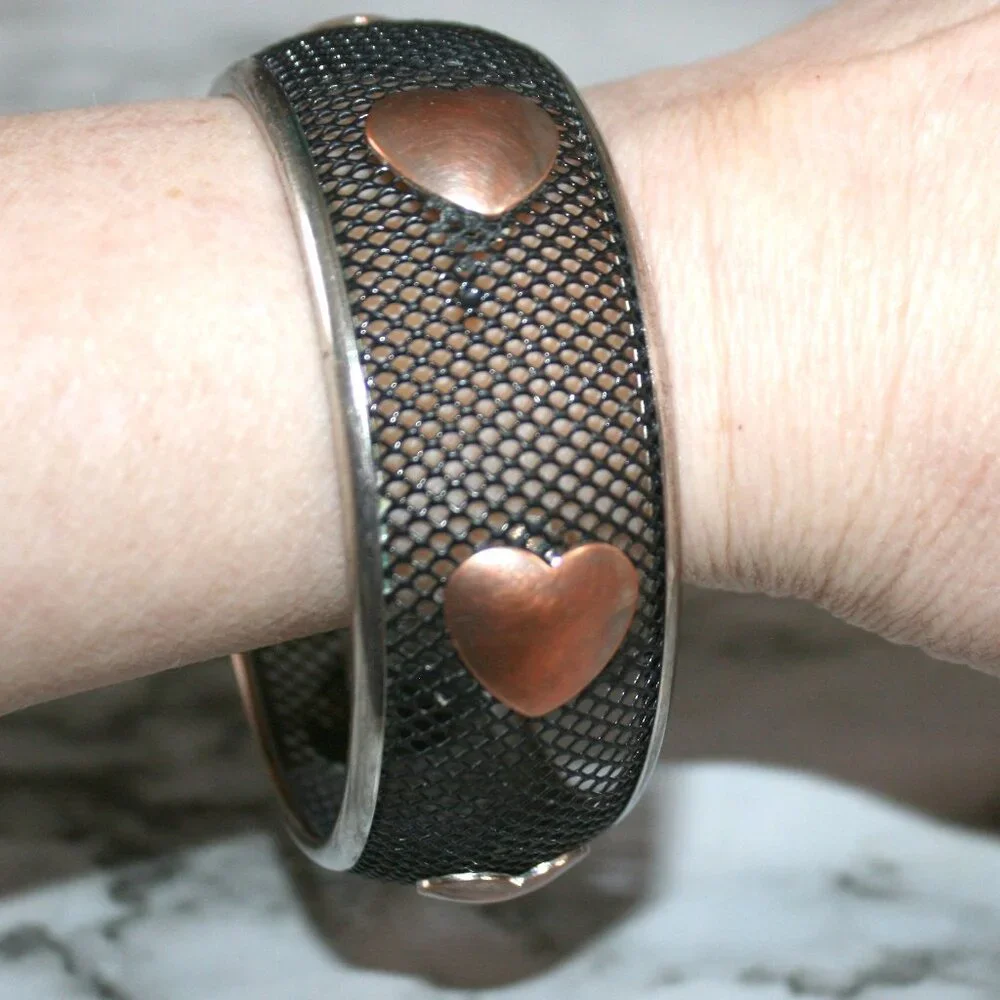 Bracelet Bangle Round Black Mesh Copper Hearts Jewelry Streetwear Accessory